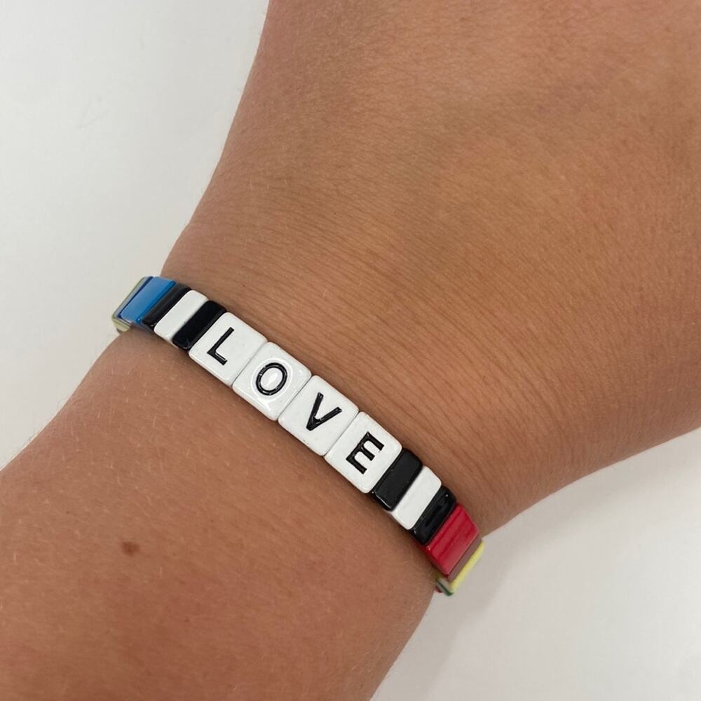 Love rainbow beaded stretchy bracelet